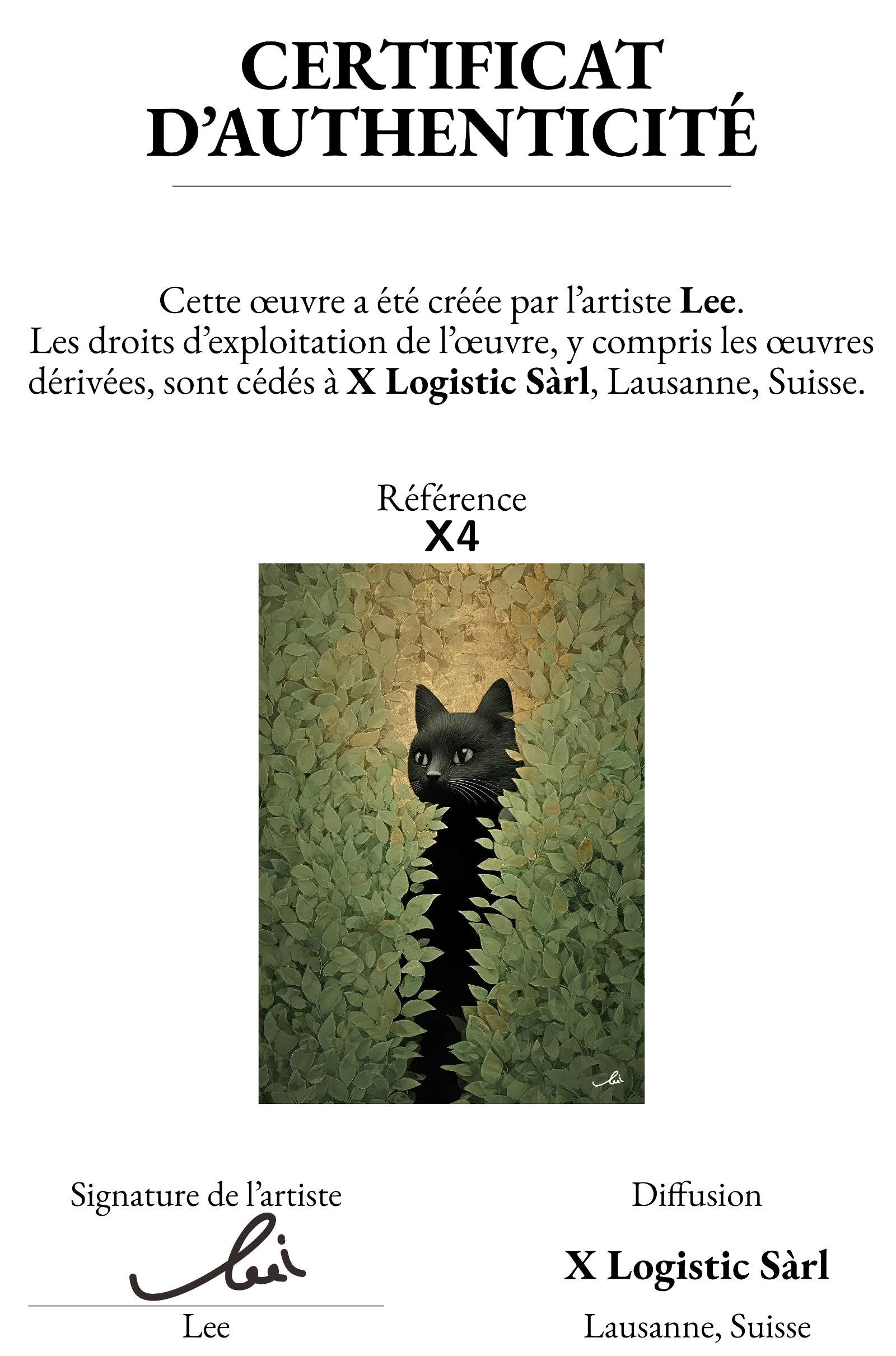 Certificat d'authenticité X4